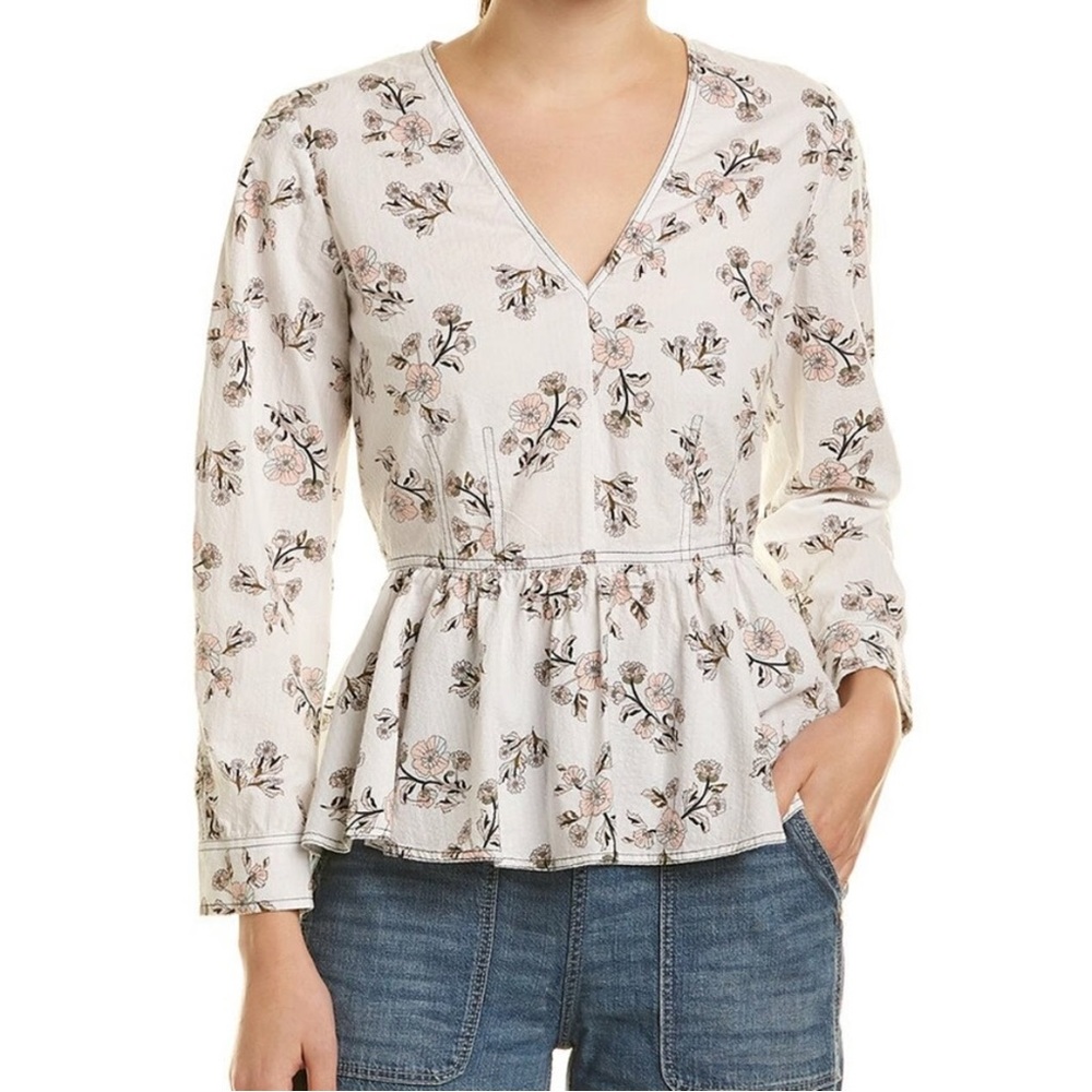 Rebecca Taylor Floral V-Neck Peplum Top